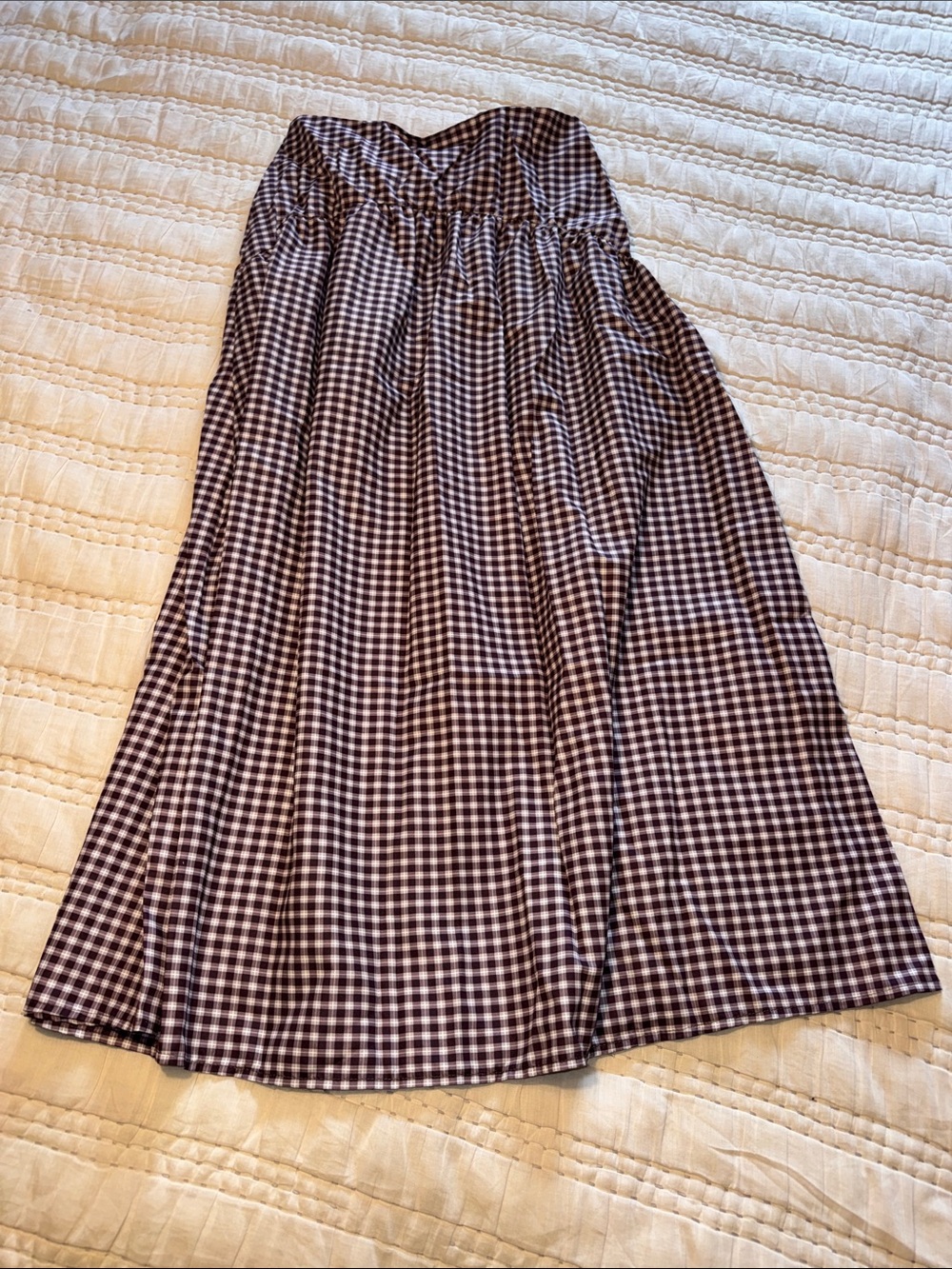 Gingham Maxi Skirt in Brown and White